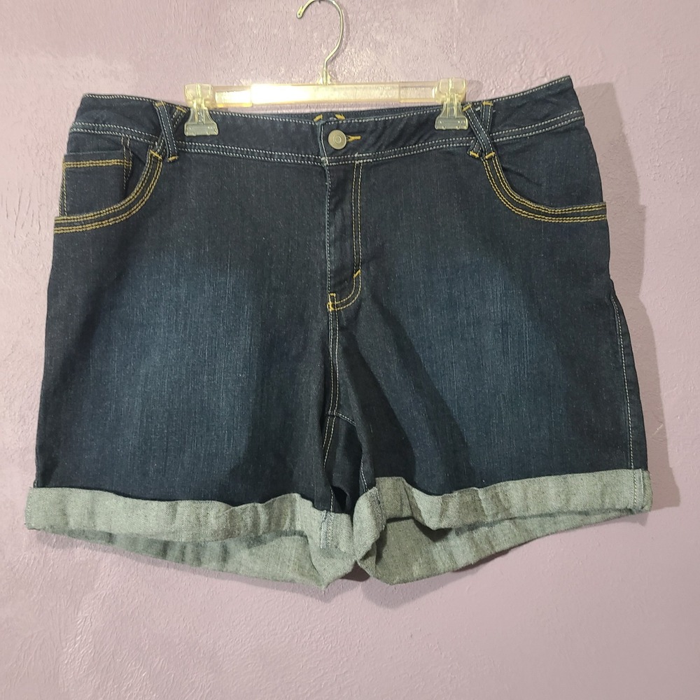 Lane Bryant Denim Jean Shorts Plus Size 22 Dark Wash Rolled Cuff Blue